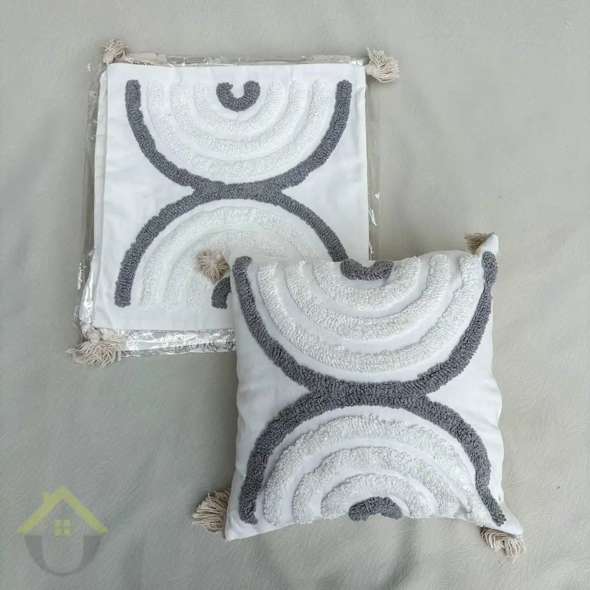 Bohemian Pillow Case - Grey White