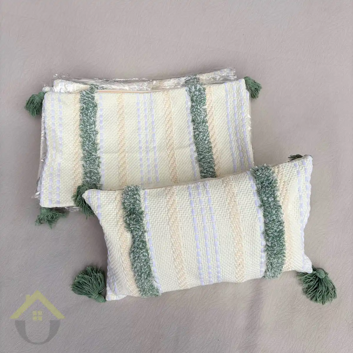 Bohemian Pillow Case - Greeen Cream Stripes