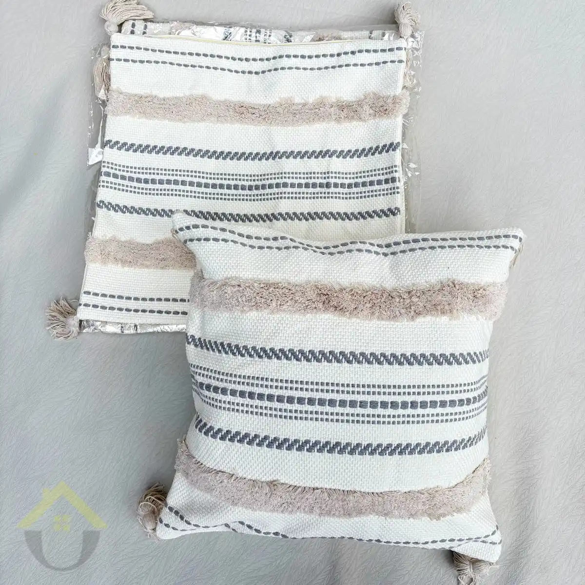 Bohemian Pillow Case - Beige Grey Stripes